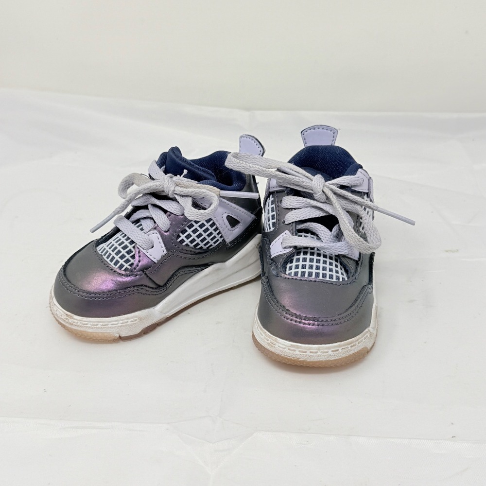 Nike Air Jordan 4 Retro Monsoon Blue Iridescent Toddler Sneakers 4C BQ9041-400